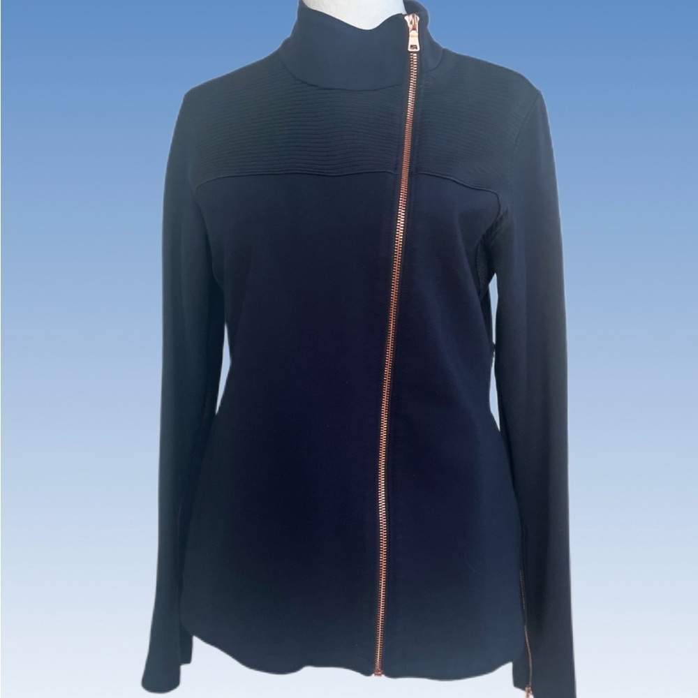 Chic Women's Navy   Jacket with copper Zipper size L